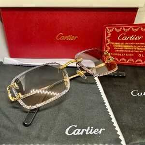 Cartier Women's Crystal Rim Gold Trim Sunglasses - Brown Gradient
